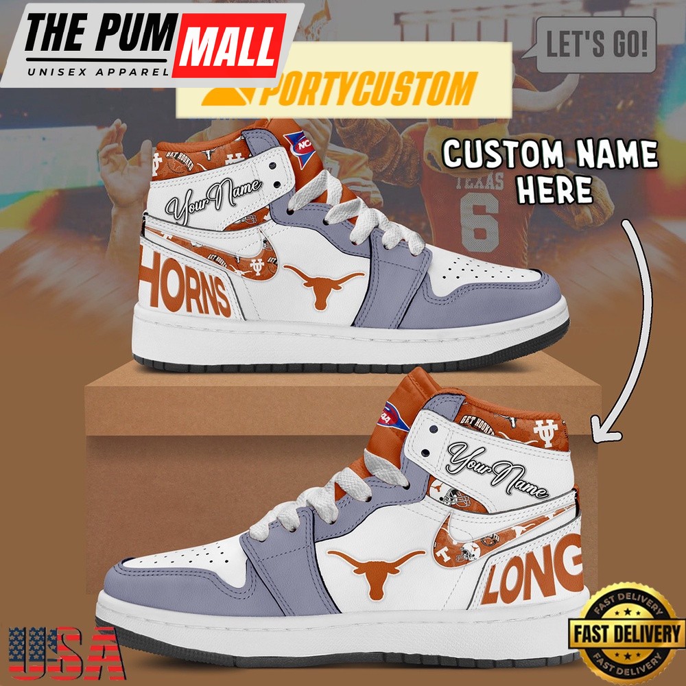 NCAA Texas Longhorns Custom Name Air Jd 1 Shoes Running Sneakers For Men Women