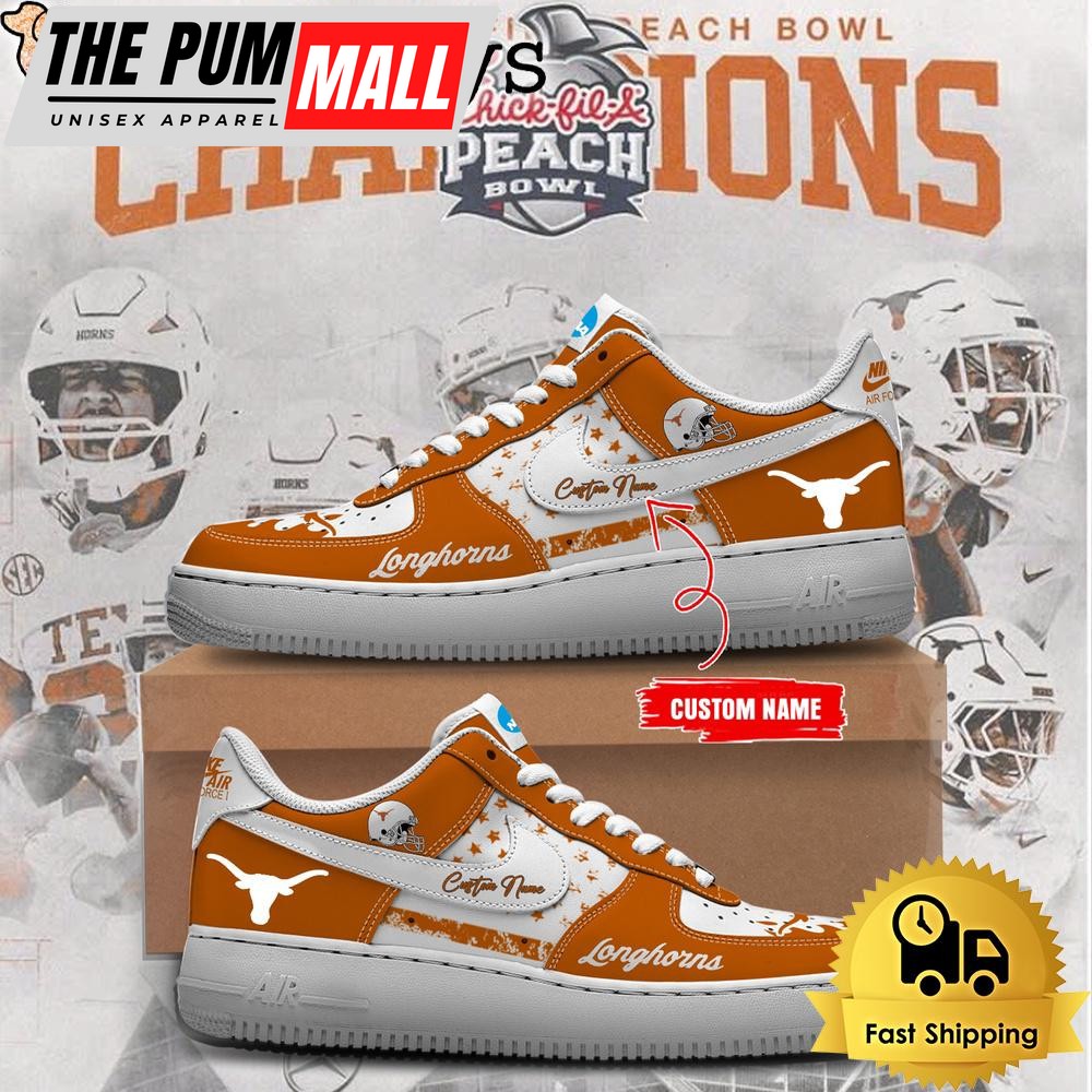 NCAA Texas Longhorns Football Chick Fil A Peach Bowl Champions Custom Air Force 1 Shoes