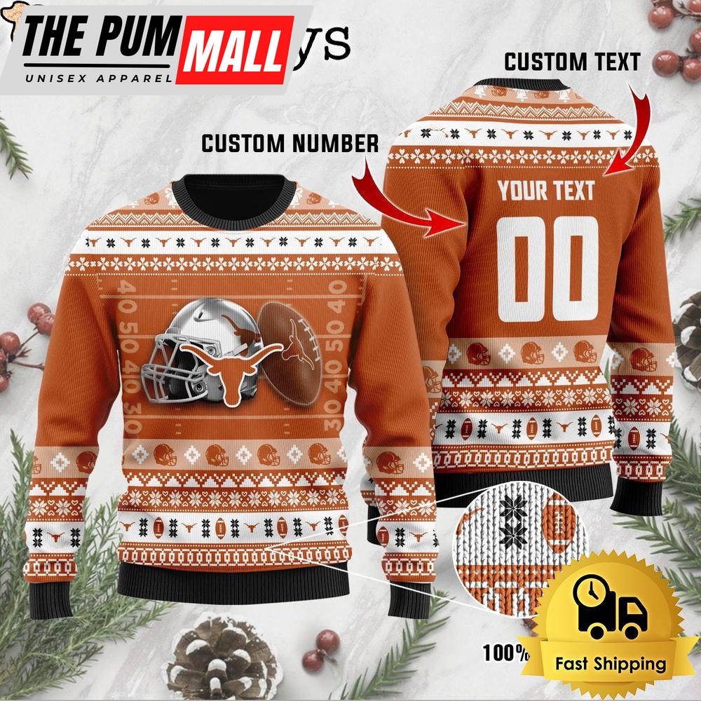 NCAA Texas Longhorns Football Helmet Custom Ugly Christmas Sweater