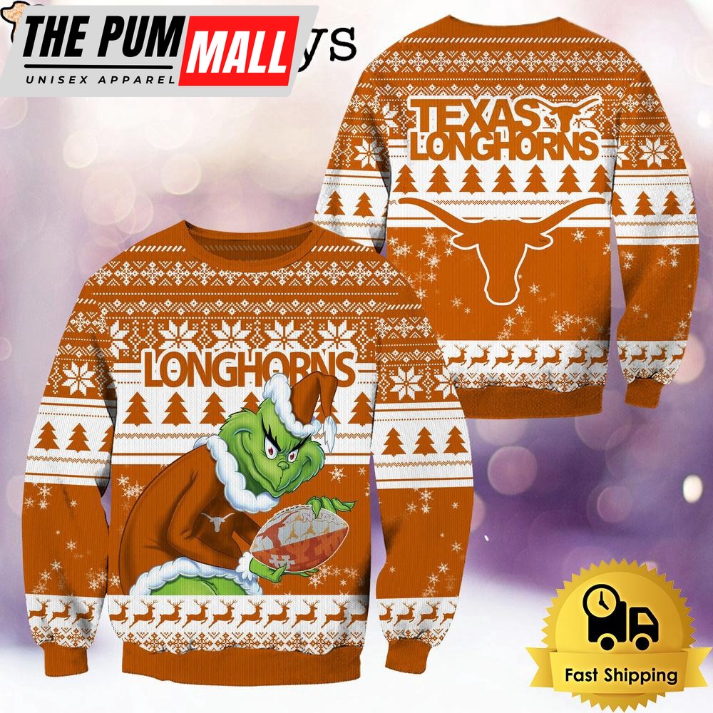 NCAA Texas Longhorns Grinch Custom Name Ugly Christmas Sweater