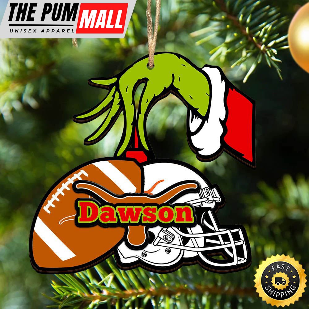NCAA Texas Longhorns Personalized Your Name Grinch And Football Ornament Limited Edition