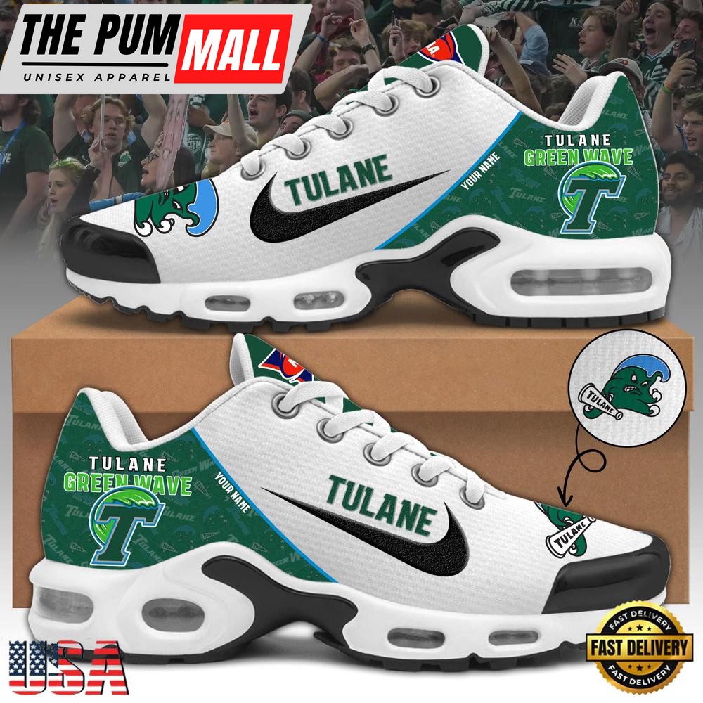 NCAA Tulane Green Wave Football Mascot Symbol Custom Name New Design Air Max Plus Shoes