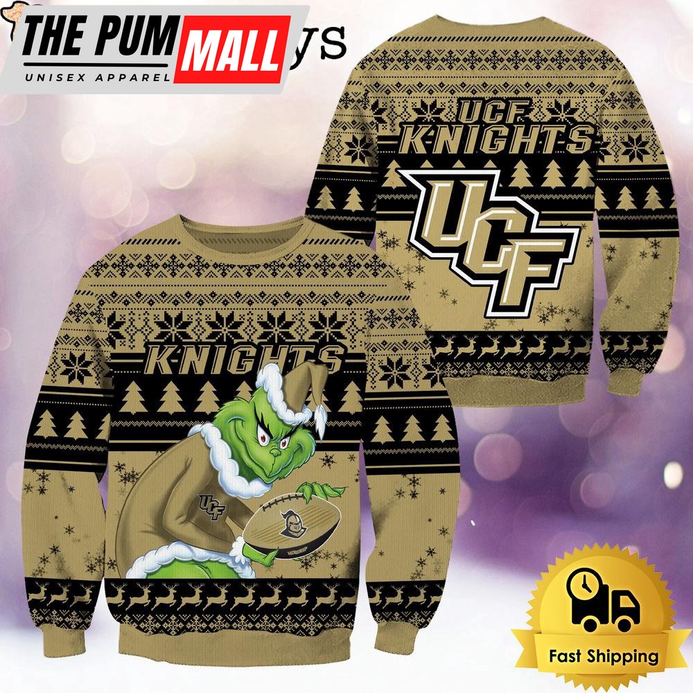NCAA UCF Knights Grinch Custom Name Ugly Christmas Sweater