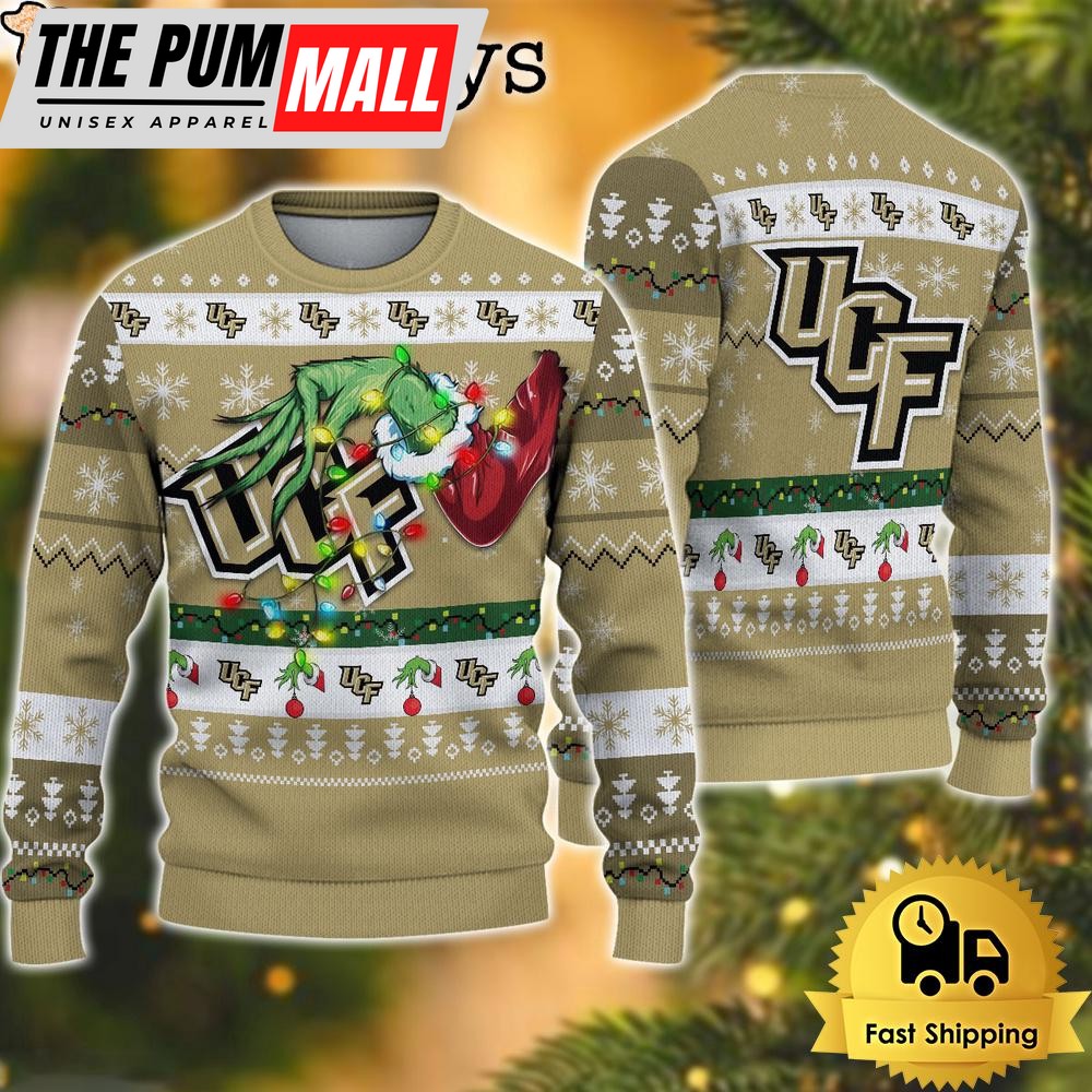 NCAA UCF Knights Merry Christmas Grinch Hand Ugly Christmas Sweater