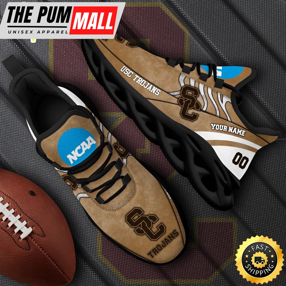 NCAA USC Trojans Black Max Soul Shoes, White Max Soul Shoes Custom Your Name And Number