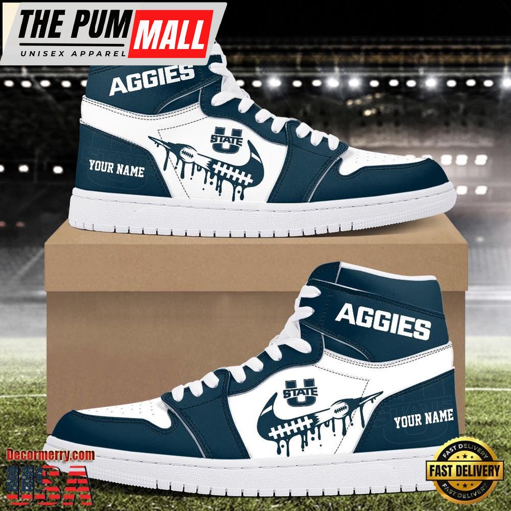 NCAA Utah State Aggies Grunge Style Custom Air Jd 1 Shoes , Running Sneakers Shoes