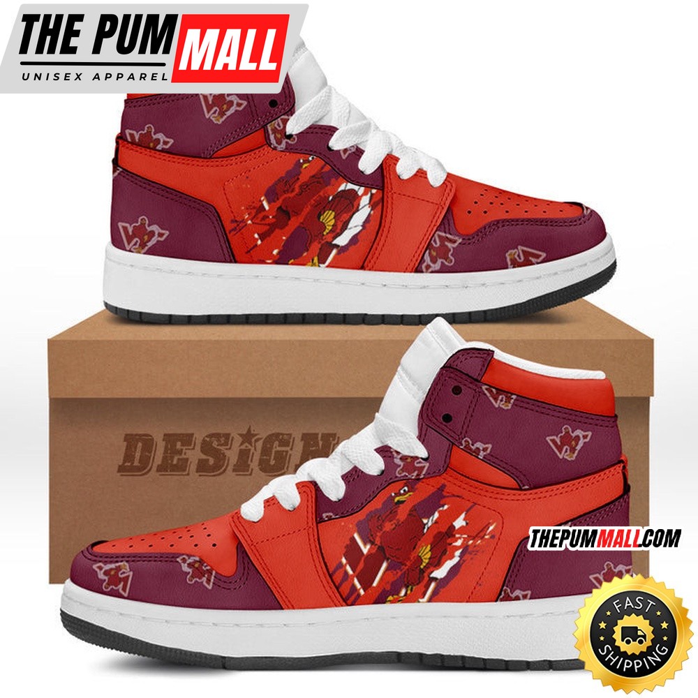 NCAA Virginia Tech Hokies Maroon Orange Air Jd 1 High Sneakers Legendary Air Jd Footwear