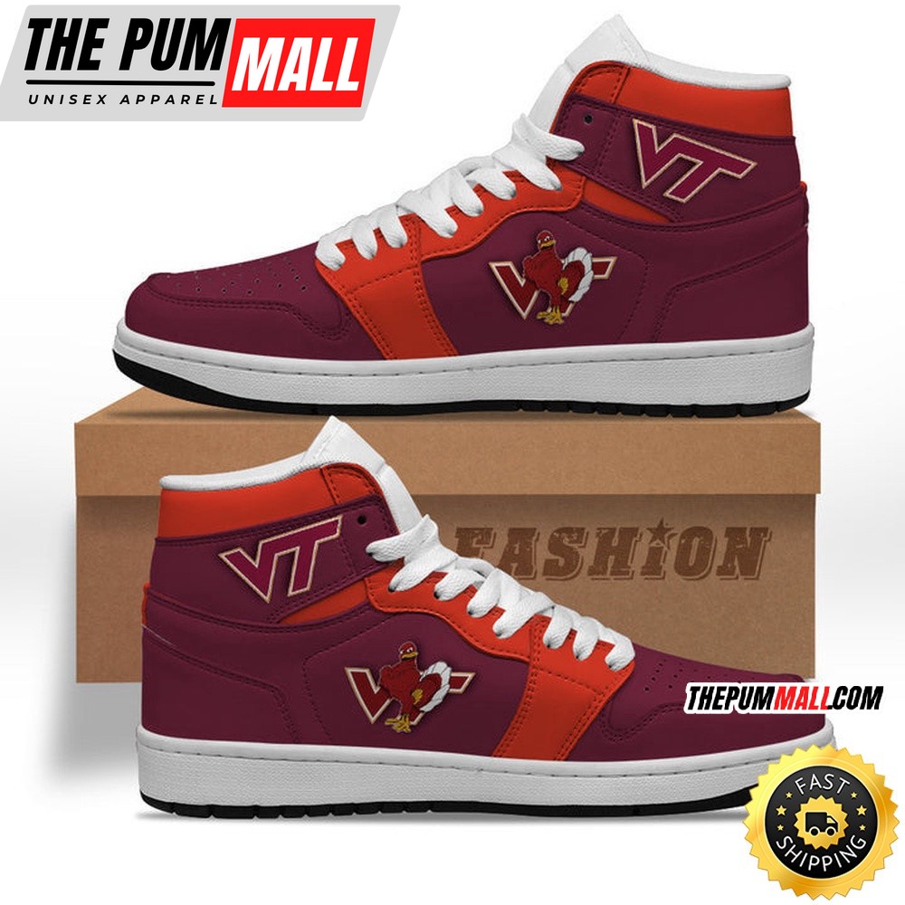 NCAA Virginia Tech Hokies Maroon Orange Air Jd 1 High Sneakers