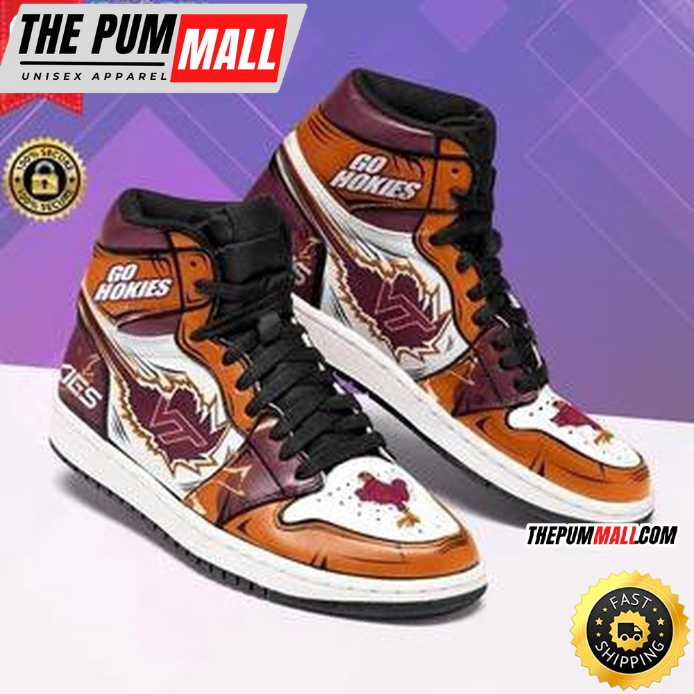 NCAA Virginia Tech Hokies Orange White Air Jd 1 High Sneakers