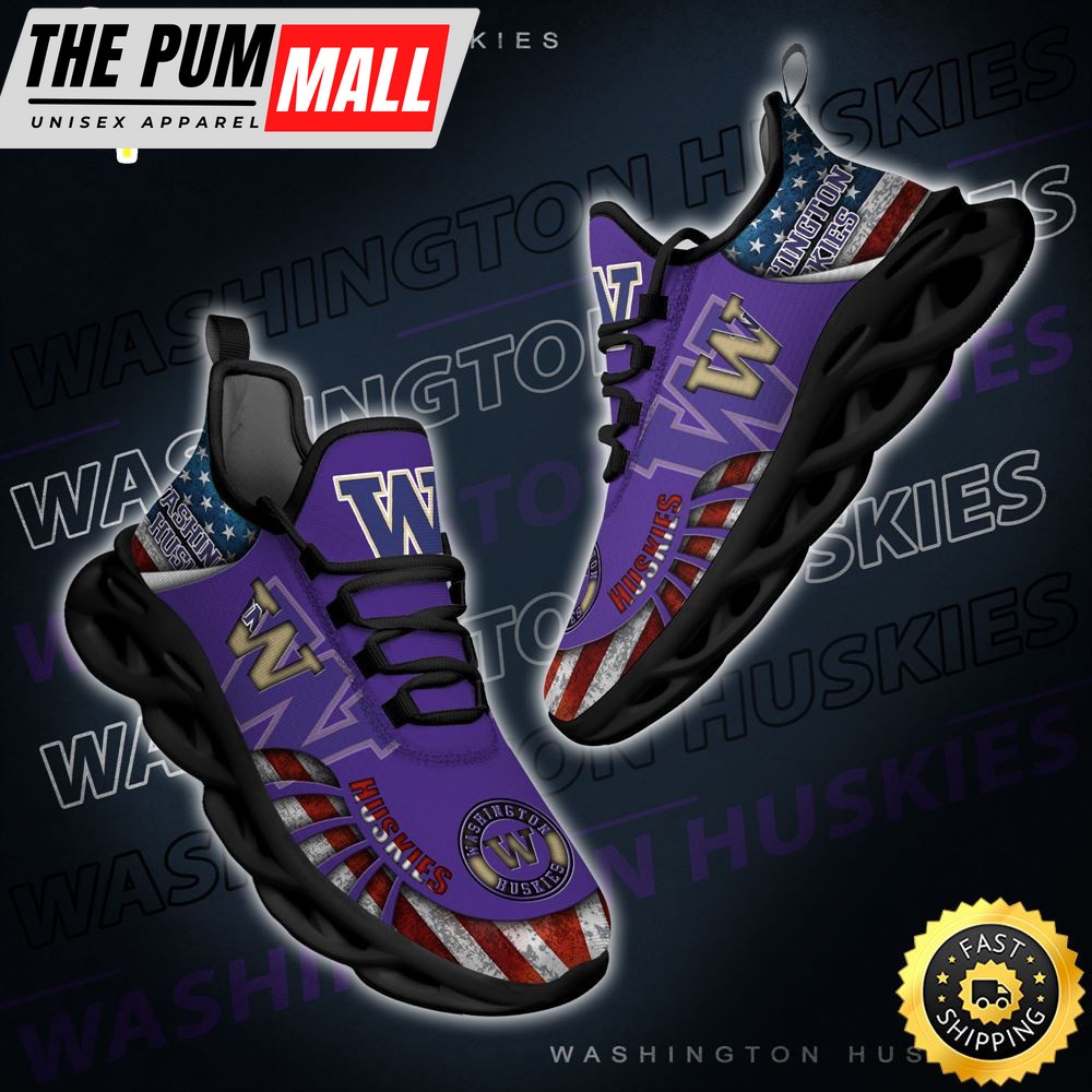 NCAA Washington Huskies Black And White Clunky Shoes New Style For Fans