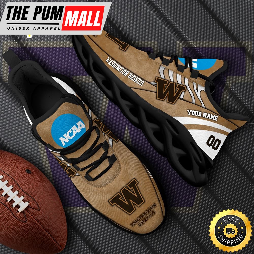 NCAA Washington Huskies Black Max Soul Shoes, White Max Soul Shoes Custom Your Name And Number