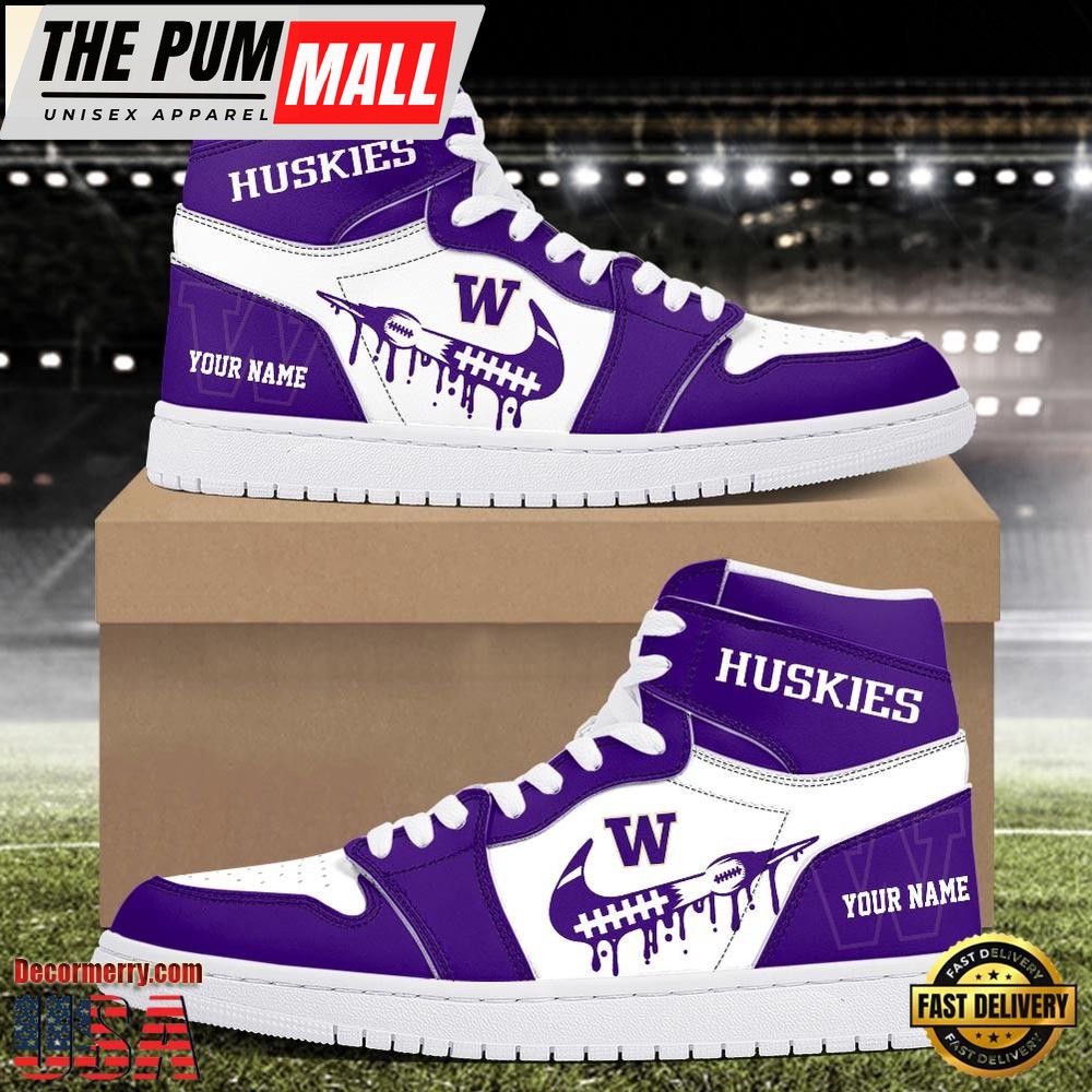 NCAA Washington Huskies Grunge Style Custom Air Jd 1 Shoes , Running Sneakers Shoes