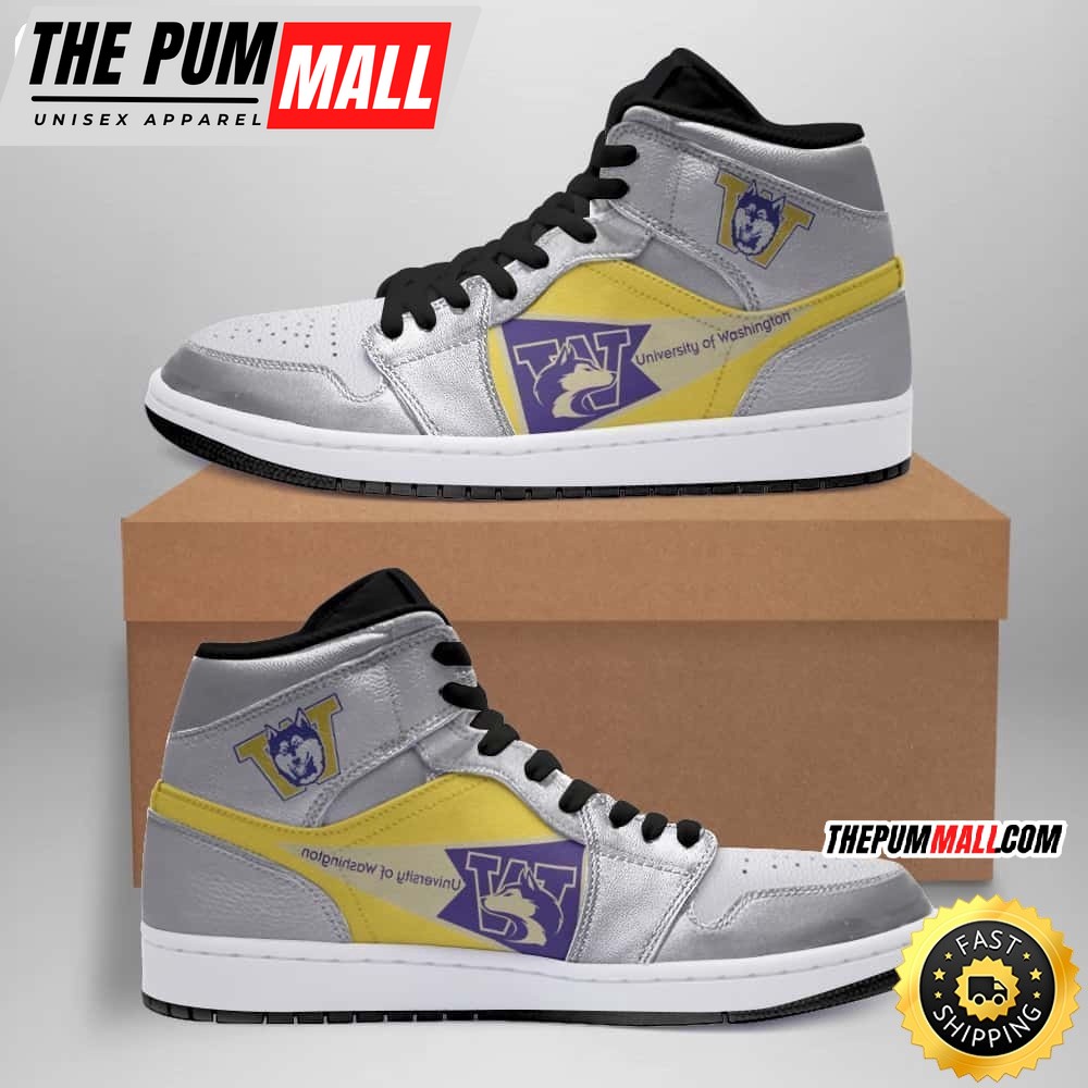 NCAA Washington Huskies Silver Gold Air Jd 1 High Sneakers