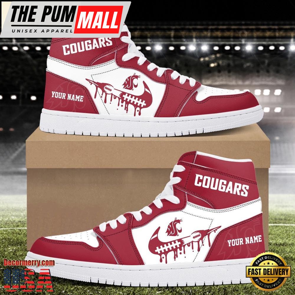NCAA Washington State Cougars Grunge Style Custom Air Jd 1 Shoes , Running Sneakers Shoes
