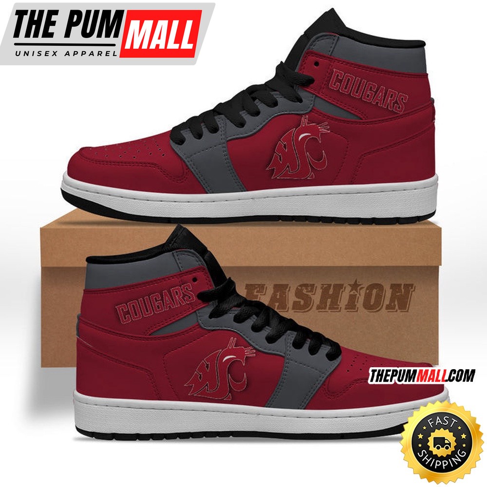 NCAA Washington State Cougars Red Grey Air Jd 1 High Sneakers