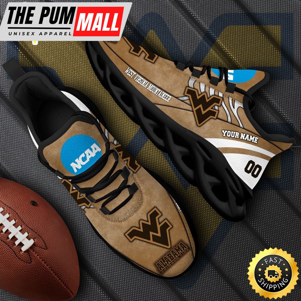 NCAA West Virginia Mountaineers Black Max Soul Shoes, White Max Soul Shoes Custom Your Name And Number