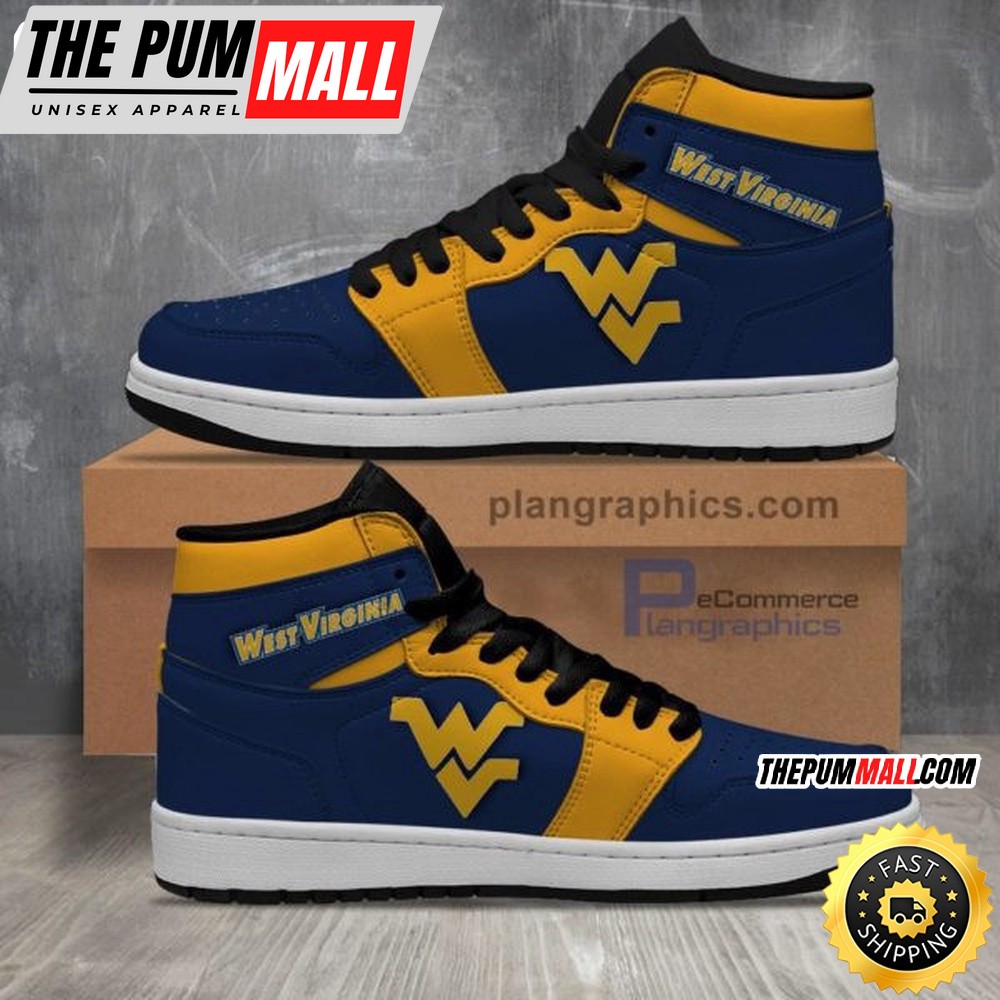 NCAA West Virginia Mountaineers Blue Gold Air Jd 1 High Sneakers