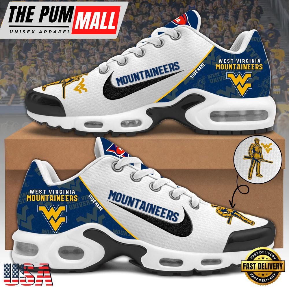NCAA West Virginia Mountaineers Football Mascot Symbol Custom Name New Design Air Max Plus Shoes