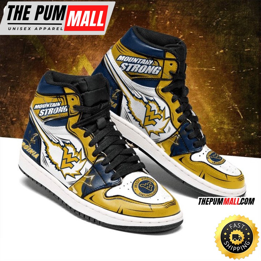 NCAA West Virginia Mountaineers Gold Blue Air Jd 1 High Sneakers