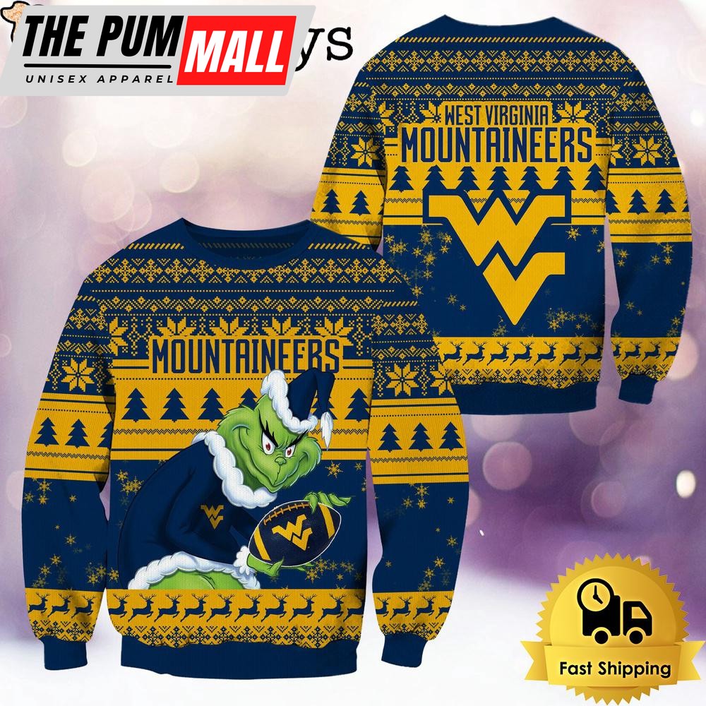 NCAA West Virginia Mountaineers Grinch Custom Name Ugly Christmas Sweater