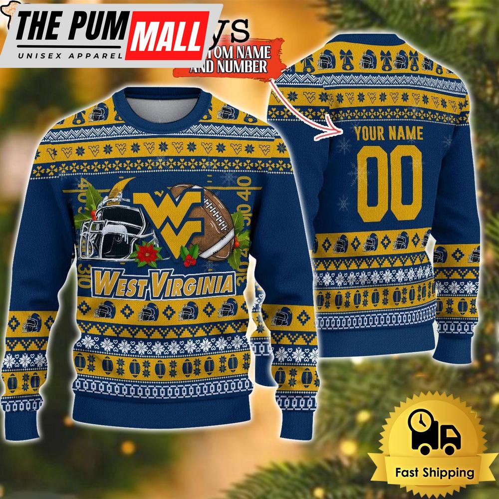 NCAA West Virginia Mountaineers Logo Football Ugly Christmas Sweater
