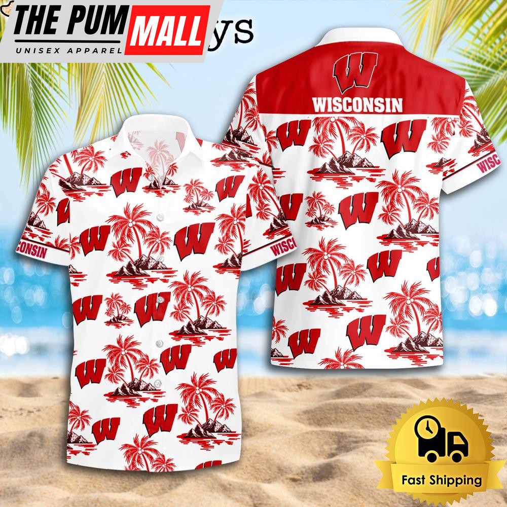 NCAA Wisconsin Badgers Coconut Island Logo Hawaiian Shirts