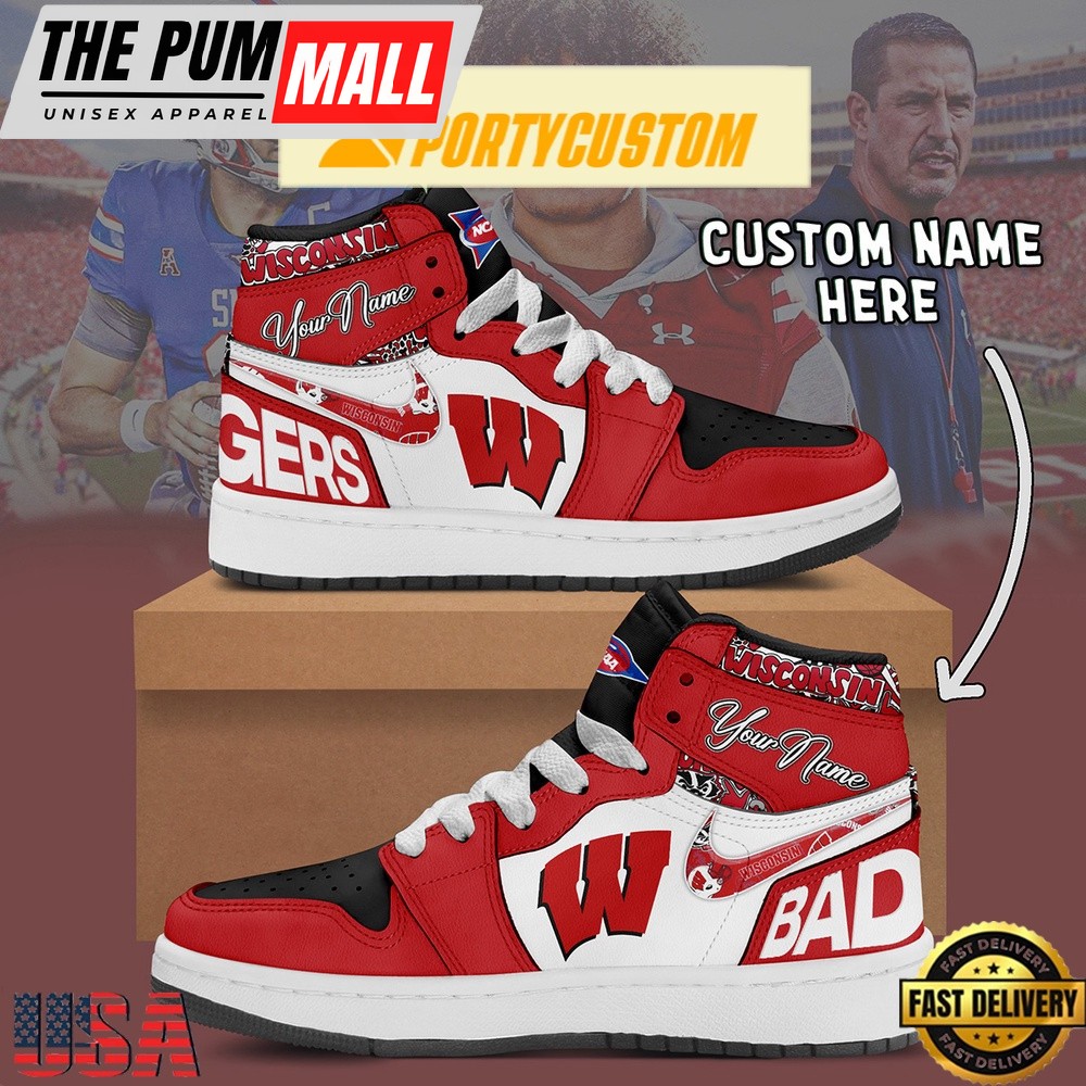 NCAA Wisconsin Badgers Custom Name Air Jd 1 Shoes Running Sneakers For Men Women