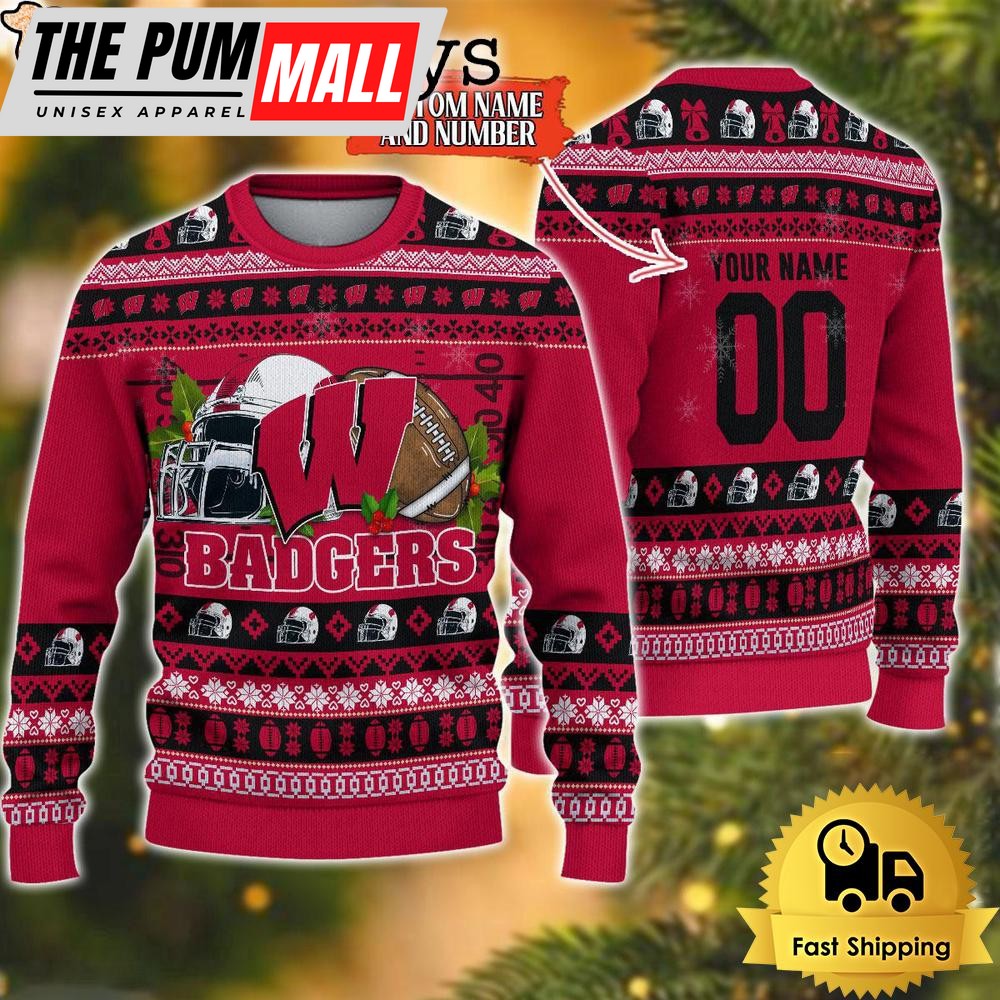 NCAA Wisconsin Badgers Logo Football Ugly Christmas Sweater