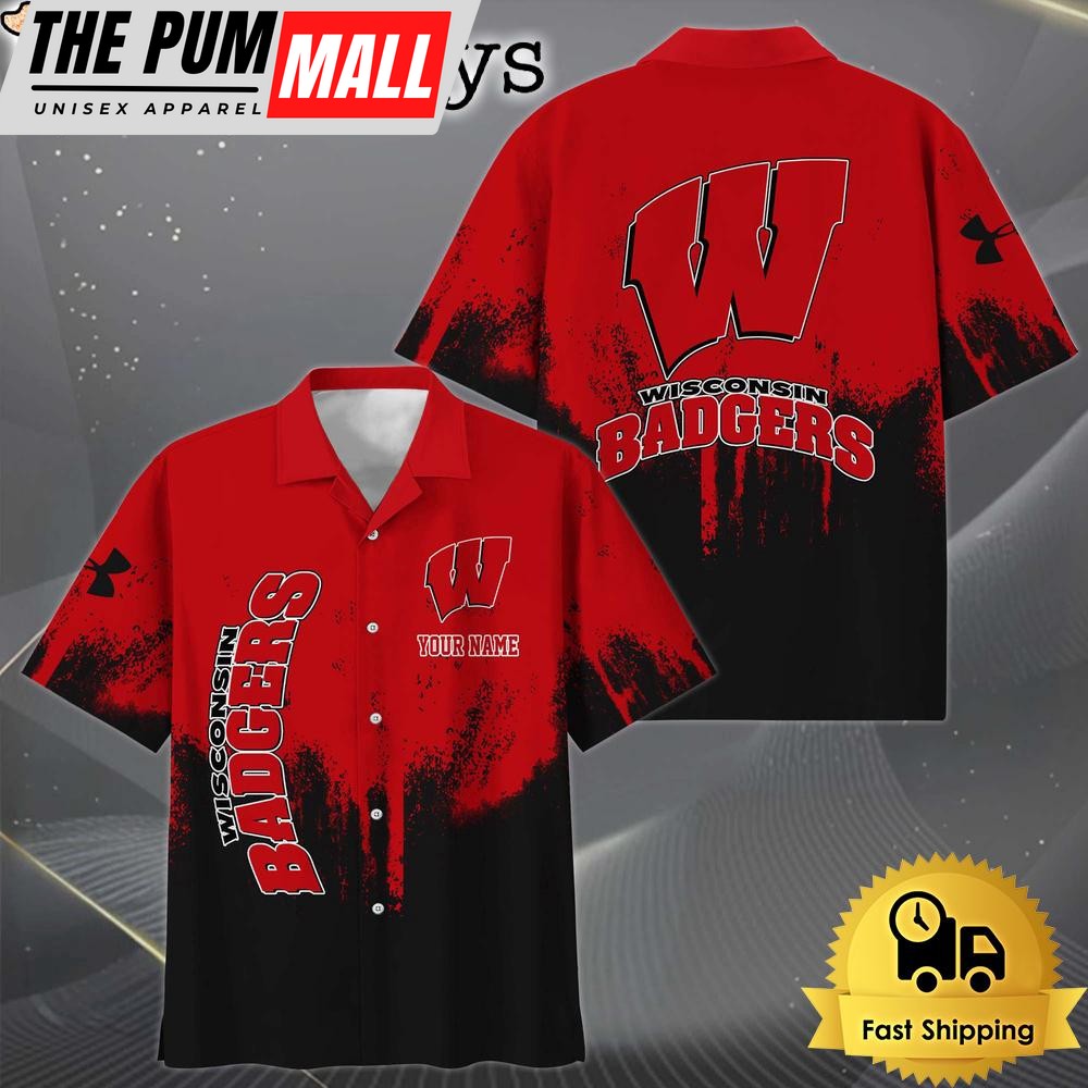 NCAA Wisconsin Badgers Paint Splatter Custom Hawaiian Shirt