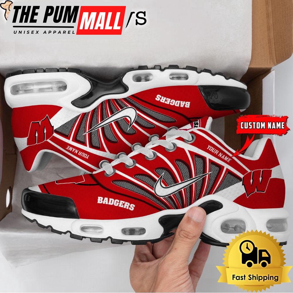 NCAA Wisconsin Badgers Sport Football Logo Custom Air Max Plus Shoes