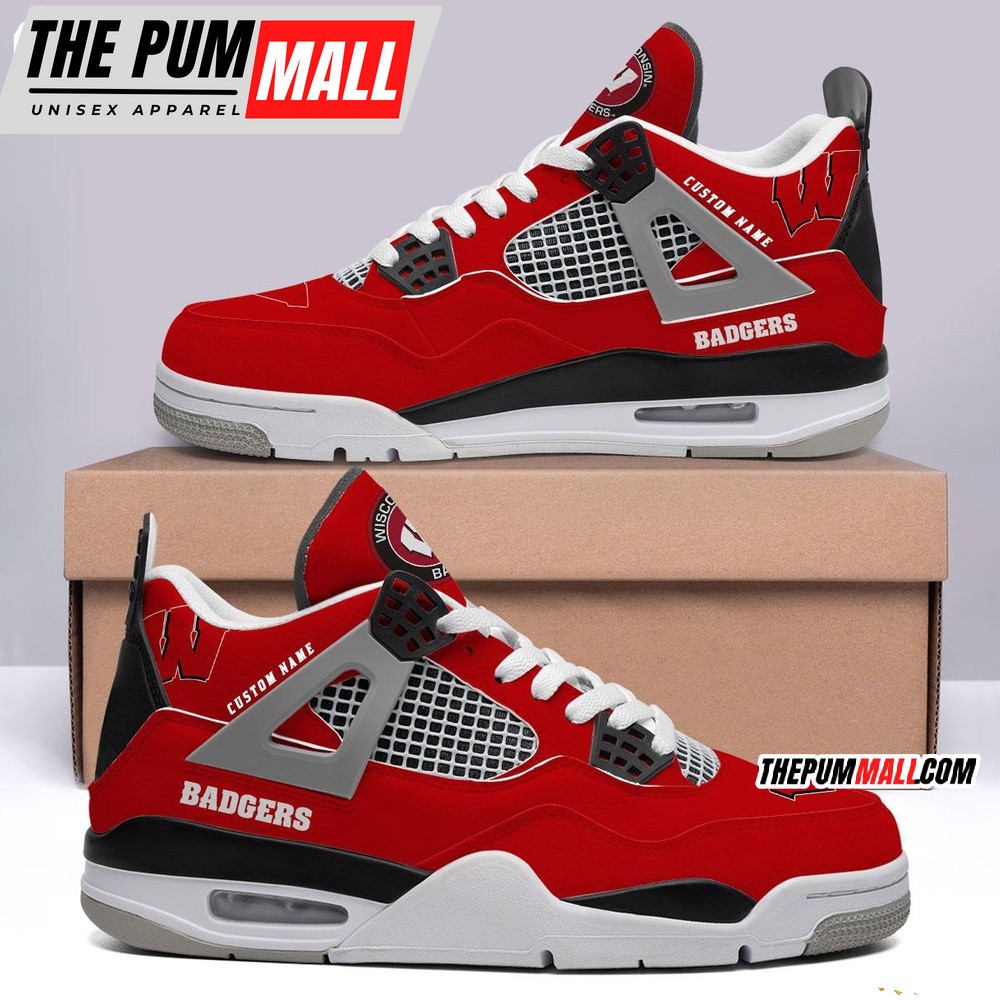 NCAA Wisconsin Badgers Sport Team Air Jd 4 Shoes, Personalized AJ4 Sneaker