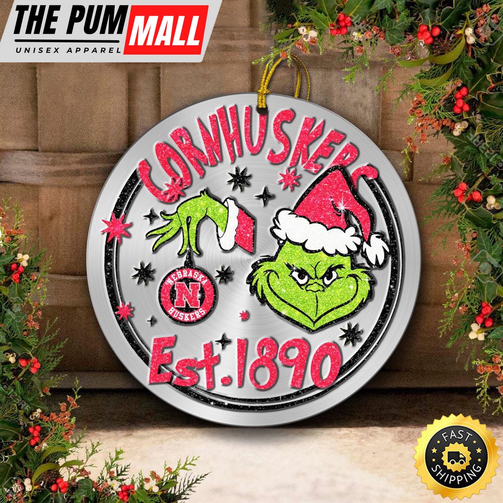 Nebraska Cornhuskers Grinch Circle Ornaments Christmas Limited Edition
