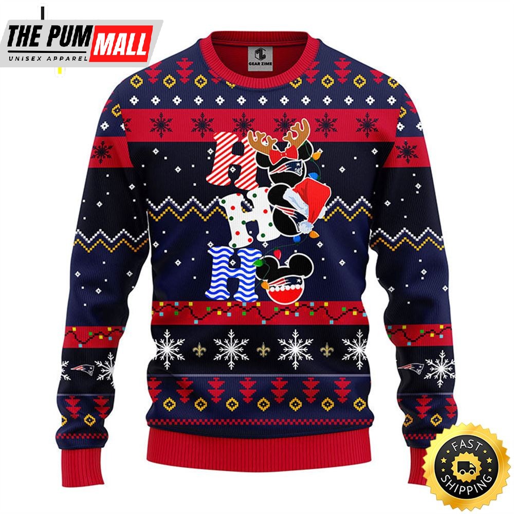 New England Patriots HoHoHo Mickey Christmas Ugly Sweater