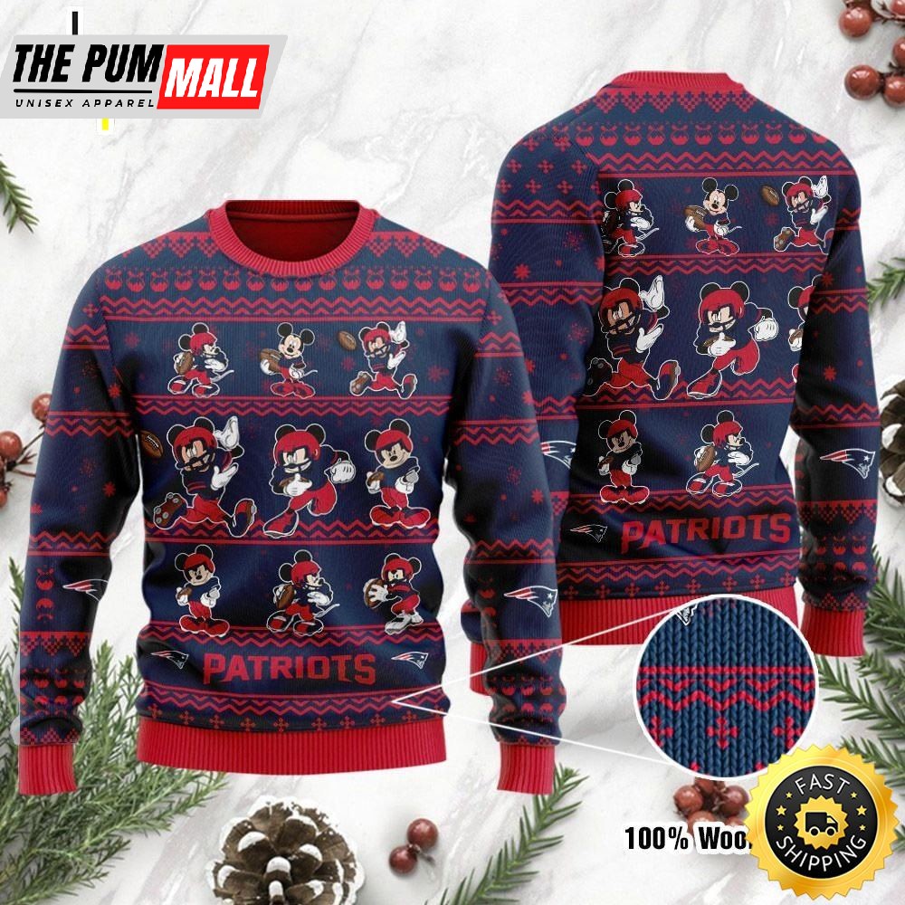 New England Patriots Mickey Mouse Holiday Party Ugly Christmas Sweater