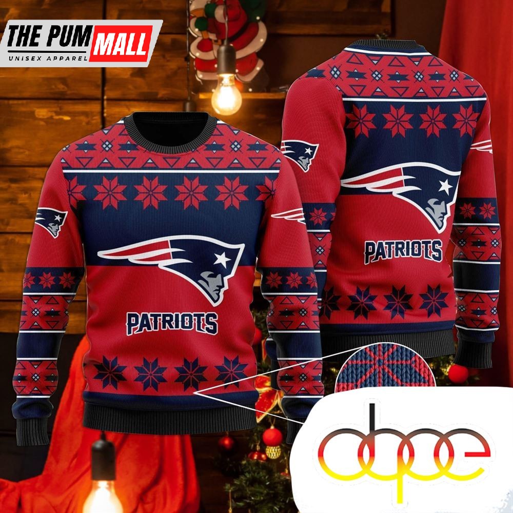 New England Patriots Snowflakes Pattern Ugly Christmas Sweater