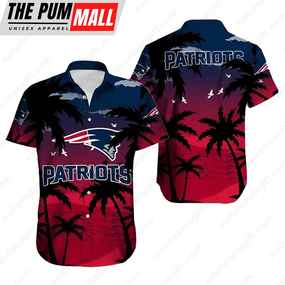 New England Patriots Sunset Palm Button Up Hawaiian Shirt