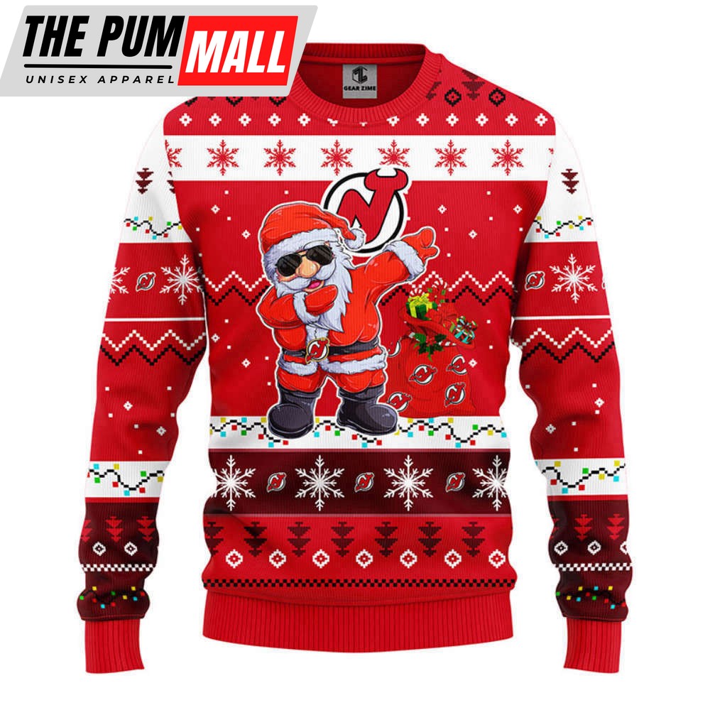 New Jersey Devils Dabbing Santa Claus Christmas Ugly Sweater, Gift For Christmas