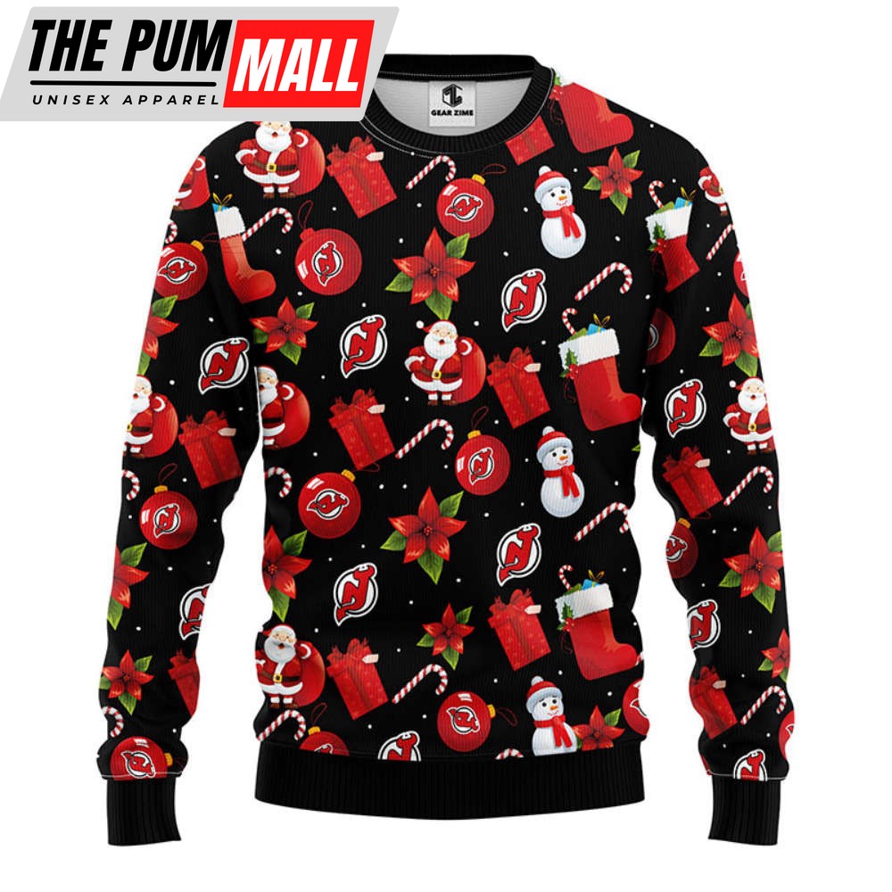 New Jersey Devils Santa Claus Snowman Christmas Ugly Sweater, Gift For Christmas