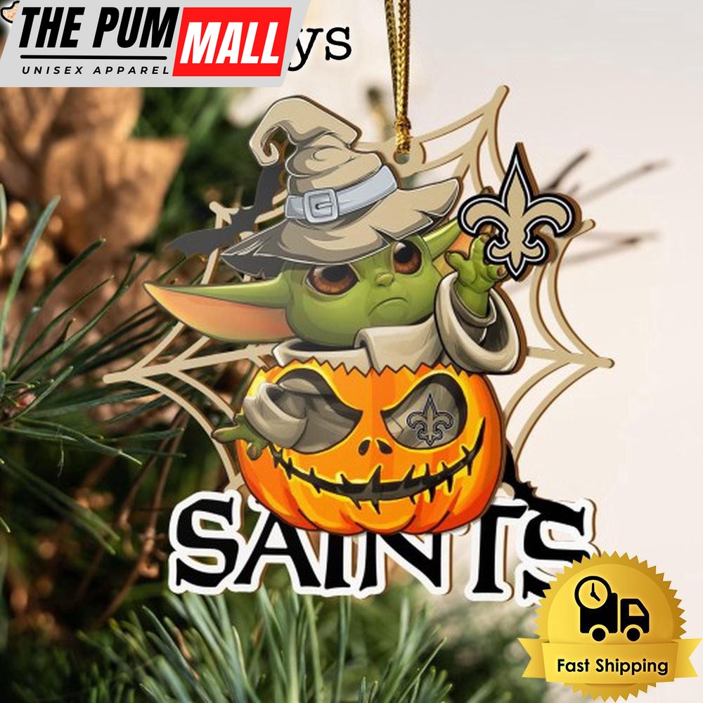New Orleans Saints Baby Yoda Pumpkin Halloween Ornament Limited Edition