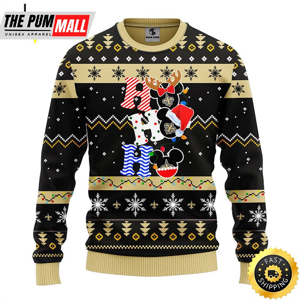 New Orleans Saints HoHoHo Mickey Christmas Ugly Sweater