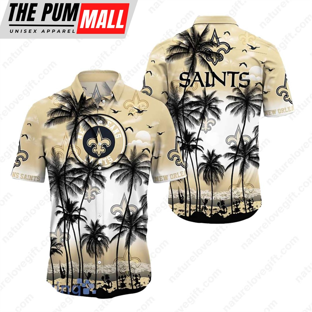 New Orleans Saints Tropical Island Palm Tree Hawaiian Shirt