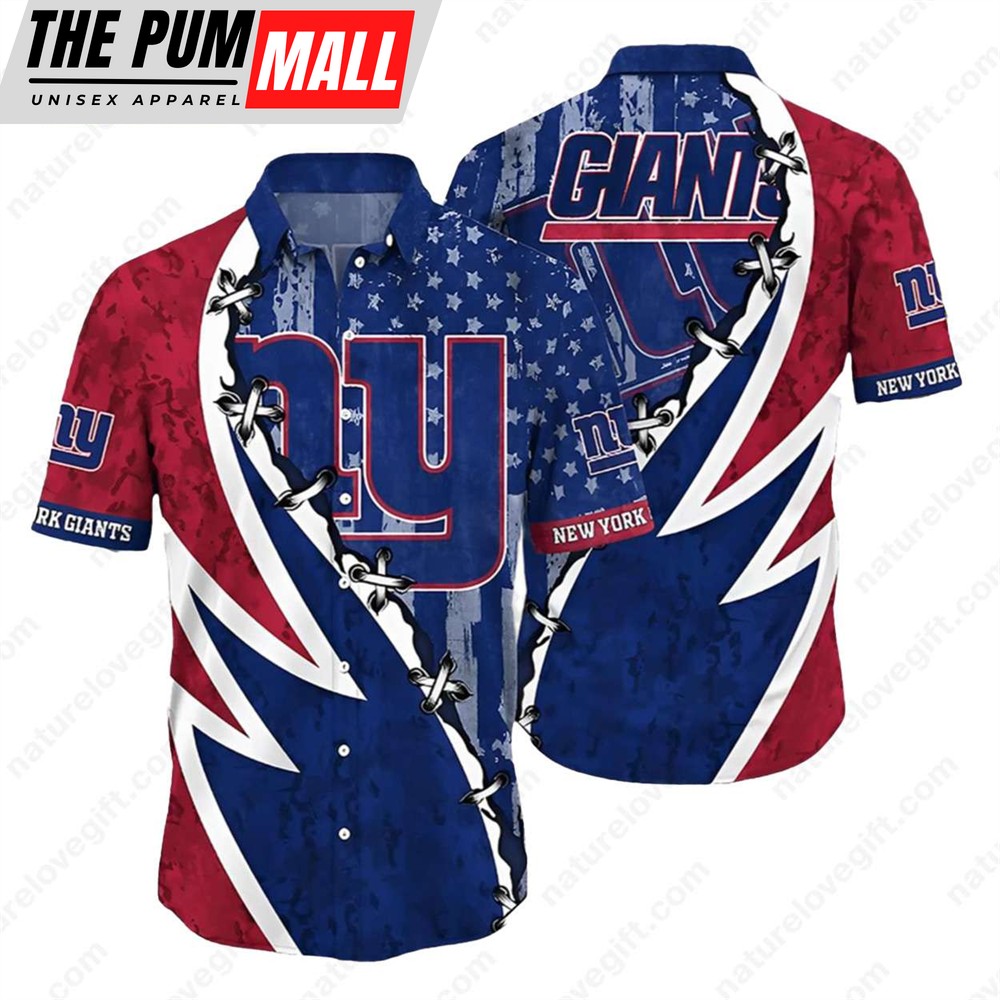 New York Giants American Flag Patriotic Hawaiian Button Up Shirt