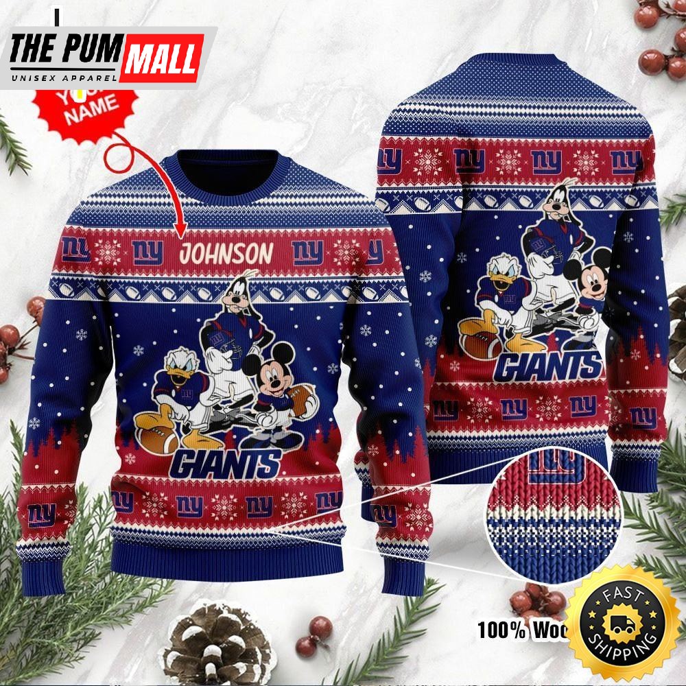 New York Giants Disney Donald Duck Mickey Mouse Goofy Personalized Ugly Christmas Sweater Perfect Holiday Gift