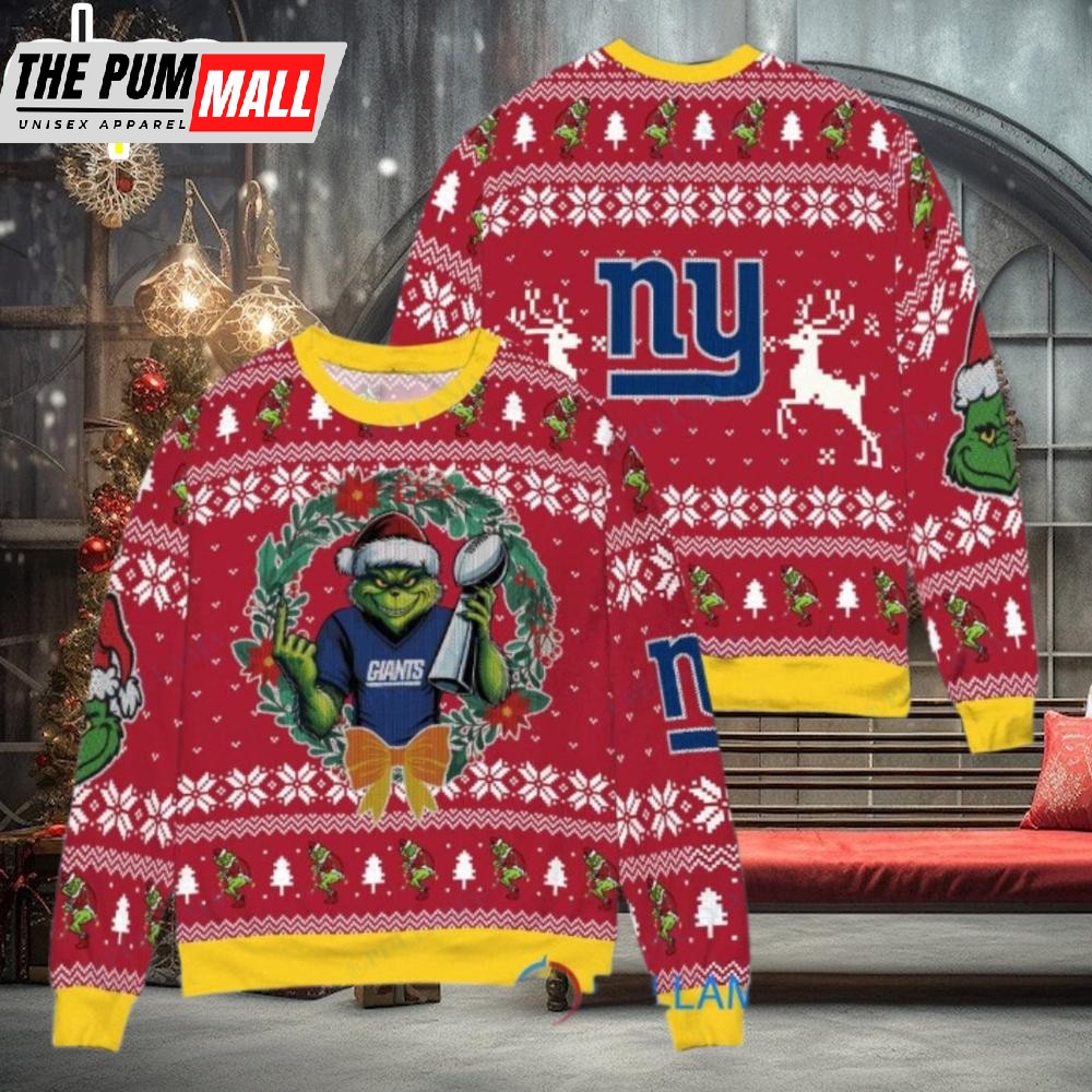 New York Giants x Grinch NFL Grinch Super Bowl Trophy Ugly Christmas Sweater