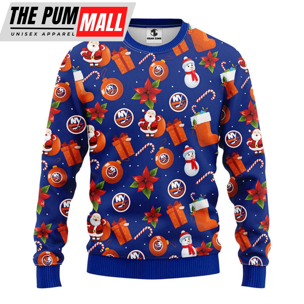 New York Islanders Santa Claus Snowman Christmas Ugly Sweater, Gift For Christmas