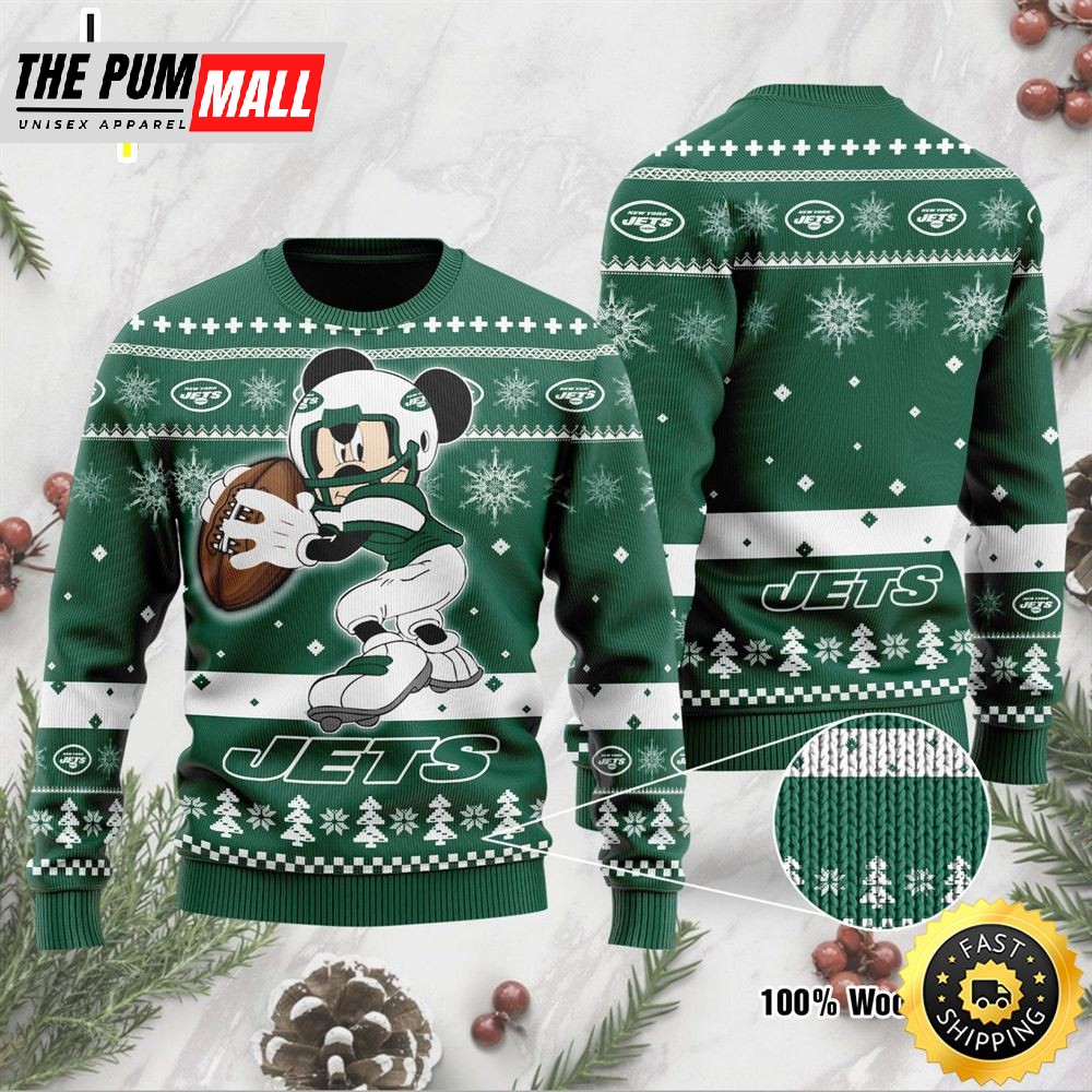 New York Jets Mickey Mouse Funny Ugly Christmas Sweater, Perfect Holiday Gift