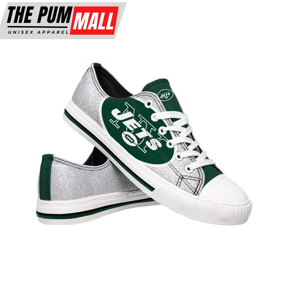 New York Jets NFL Womens 1998-2018 Glitter Low Top Canvas Shoes