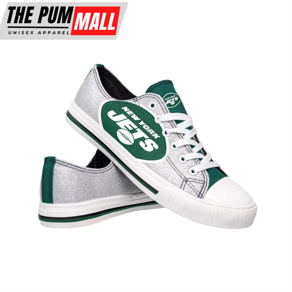 New York Jets Nfl Womens Glitter Low Top Canvas Shoes