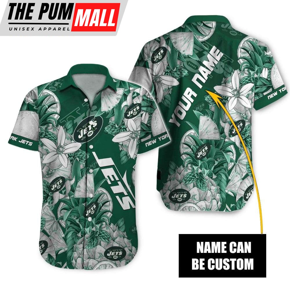 New York Jets Tropical Floral Personalized Hawaiian Shirt