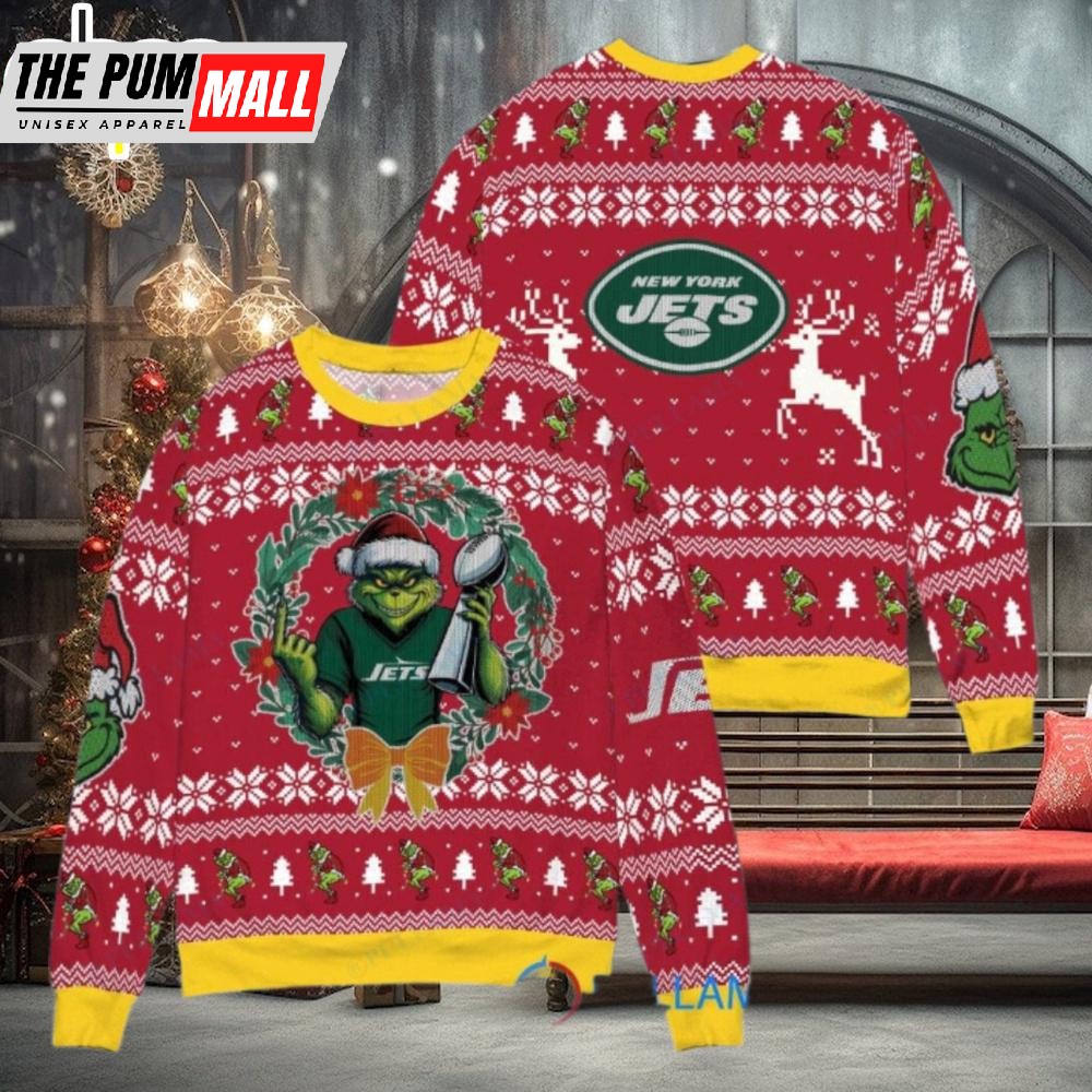 New York Jets x Grinch NFL Grinch Super Bowl Trophy Ugly Christmas Sweater